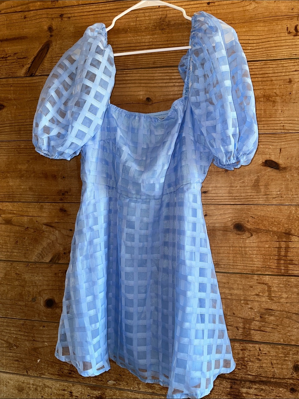 Pretty Little Things Baby Blue Gingham Puff Shift Dress